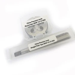 2PCS HSS Withworth screw Right hand tap and die set BSW 5/16 3/8 7/16 1/2 thread dies taps sets W 5/16-18 3/8-16 7/16-14 1/2-12