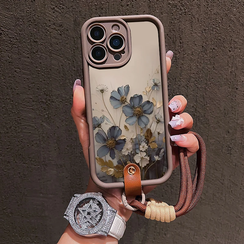 Blaues Blumen-Lanyard-Schlaufen-Handy-Case für Samsung Galaxy Note 20 S24 S22 S23 S25 S26 Plus S24 FE S23 S24 S25 Ultra A56 Hülle – Detail 3