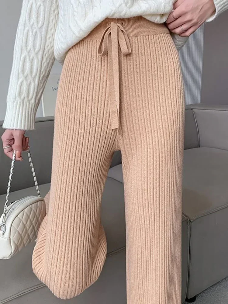 Slim Casual Solid Color Women Pants High Waist Lace-up Loose Fashion Female Streetwear Simple Chic Female Wide Leg Pants