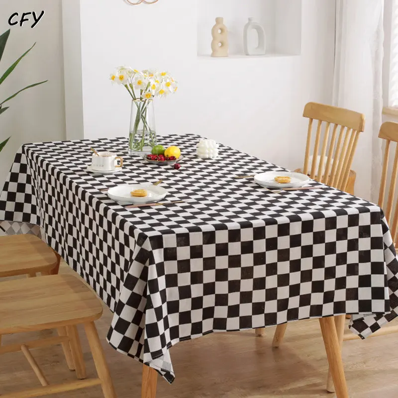 

Thickening Black White Checkerboard Tablecloth Party Picnic Table Mat Waterproof Oil Proof Tablecloth Weddings Home Decoration