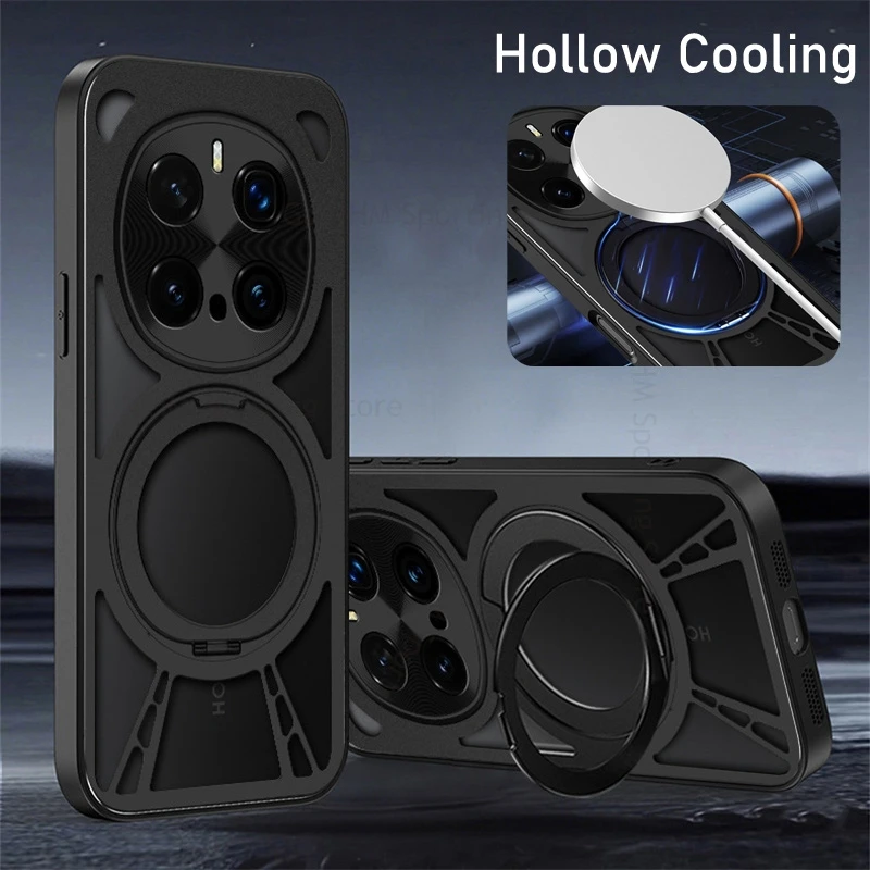 

For Honor 300 200 Pro Heat Dissipation Cooling Hollow Case For Honor X60 Pro Magic7 6 5 Pro Magnetic Ring Stand Heavy Duty Cover