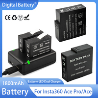 Original 1800mAh Battery For Insta360 Ace Pro/Ace Rechargeable Battery+LED Dual Charger For Insta360 Ace Pro Camera Accessories