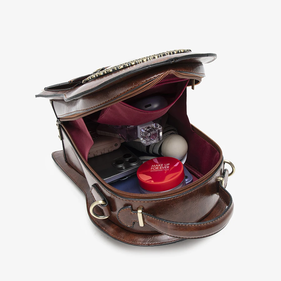 Vintage Clock Backpack, Clock-Style Fashion Shoulder Bag, Crossbody Backpack, Trendy Cool Clock Design, Large-Capacity Multifunctional Travel Bag, British Style Vertical Party Backpack, Waxed Leather Three-Dimensional Bag, Holiday Gift for Christmas