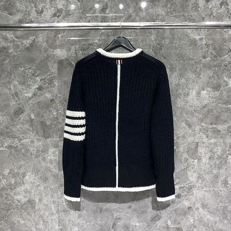 Knitted Pullovers Men Women Fashion White Edge Knitted Sweater Loose O-Neck Thickened Pullover Sweaters Autumn Winter Trend Tops