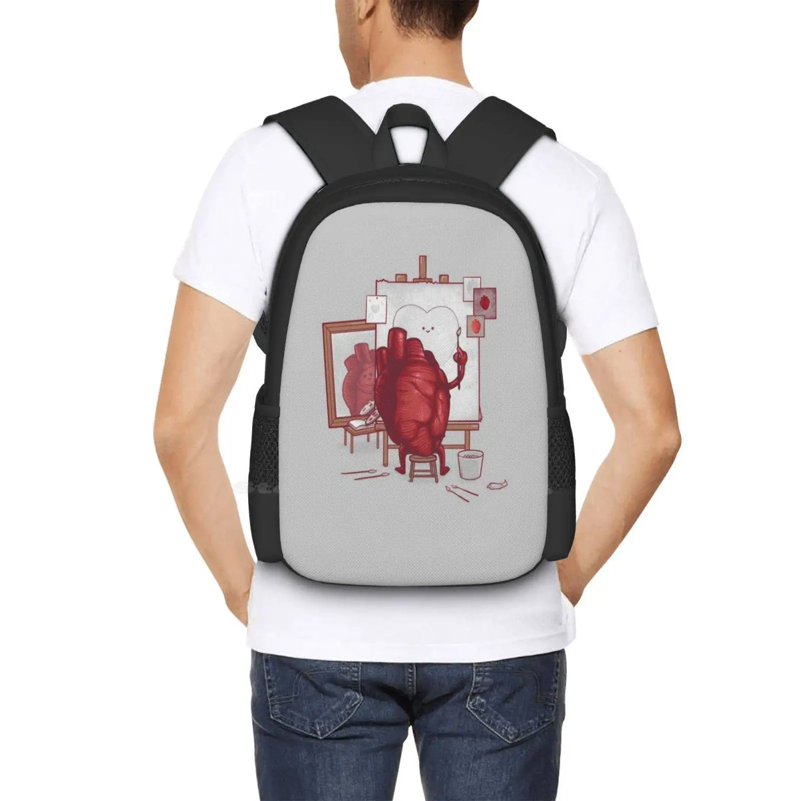 Mochila escolar de gran capacidad con diseño de corazón Rockwell, bolsa para ordenador portátil, parodia, Autorretrato, bonito amor