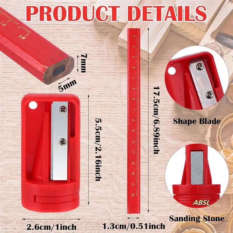 40 قطعة أقلام نجار مع 6 براية أقلام رصاص 7 بوصة أقلام رصاص مسطحة مثمنة صلبة سوداء لأعمال النجارة