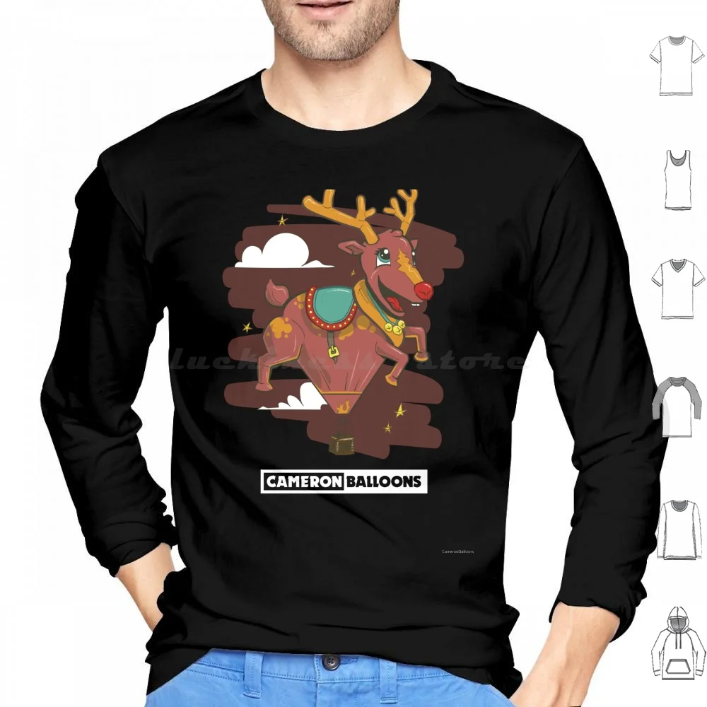 Rudolph The Reindeer Hot Air Balloon-White Hoodies Long Sleeve Reindeer Creature Christmas Cartoon Hot Air Balloon