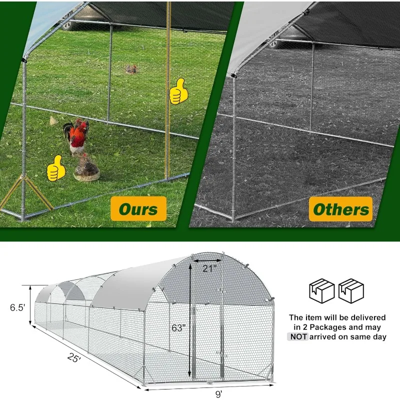 Large Metal Chicken Coop Upgrade Tri-Supporting Wire Mesh Chicken Run,Chicken Pen with Water-Resident and Anti-UV Cover