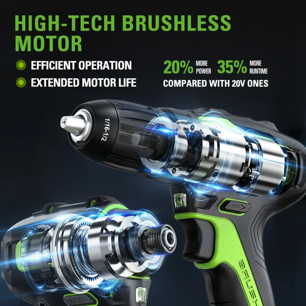 Greenworks 24V Brushless Cordless Drill Impact Driver Combo Kit electric screwdriver with (2) 2.0Ah Batteries and 2A Charger