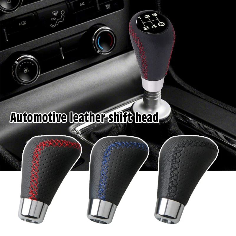 Universal Luxury Car Gear Shift Knob Gear Stick Black Red Line Stitche PU Leather 5 Speed Manual Shifter Lever Car Accessories