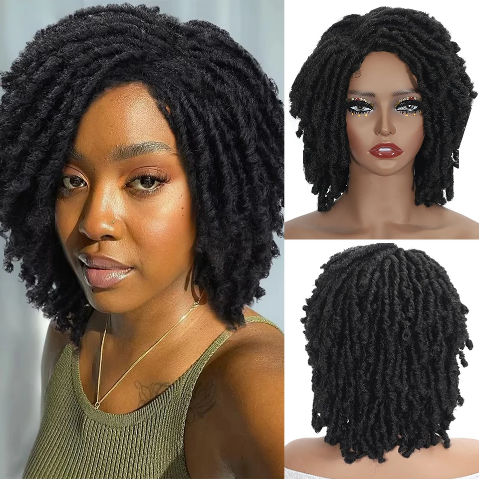 Dreadlock الباروكات للنساء السود والأطفال والرجال شقراء قصيرة مجعد شعر مستعار كبير الأفرو شعر مستعار مضفر تويست تجديل بيروكات صناعية #1