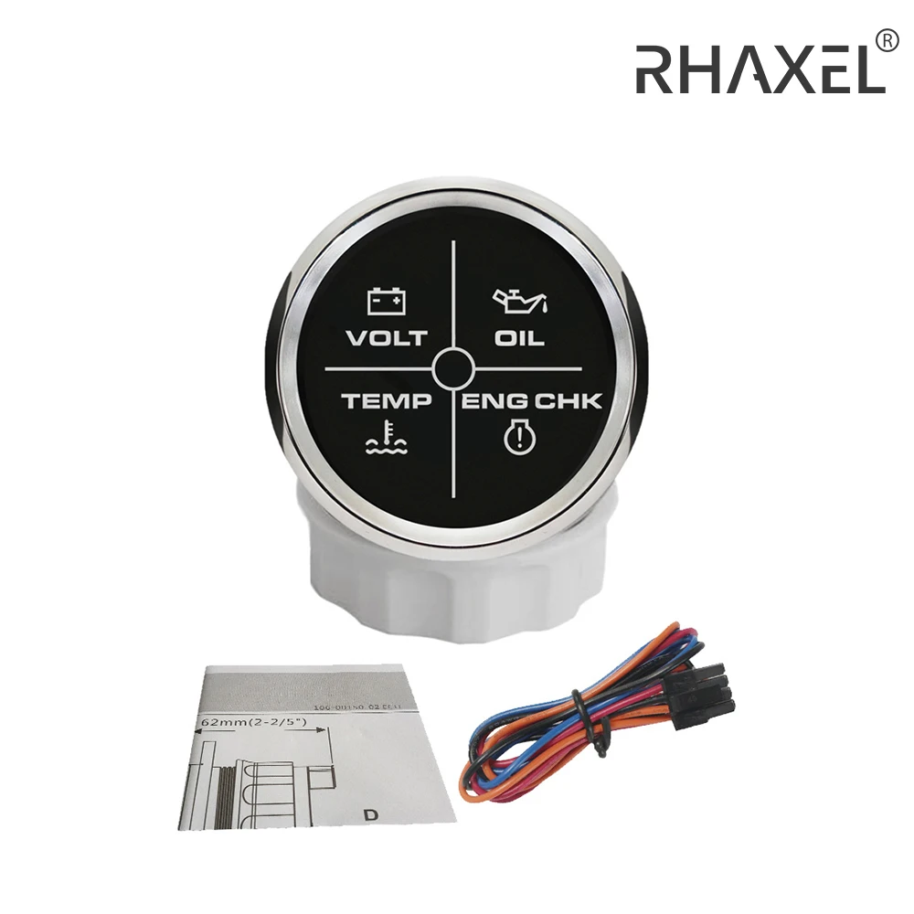 RHAXEL 2 ''4LED Volt temperatura acqua manometro olio motore con allarme retroilluminazione rossa 12Volt 24Volt universale