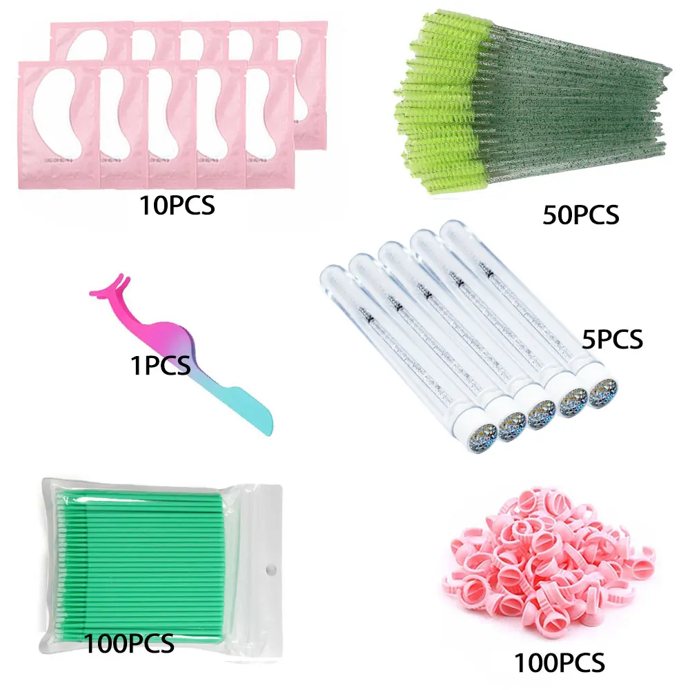 Ensemble d'Anneaux de Colle pour Extensions de Cils, Tube de Brosses pour les Yeux, Microbrosse, Baguette de Mascara, Patch pour les Yeux, Pince en Métal