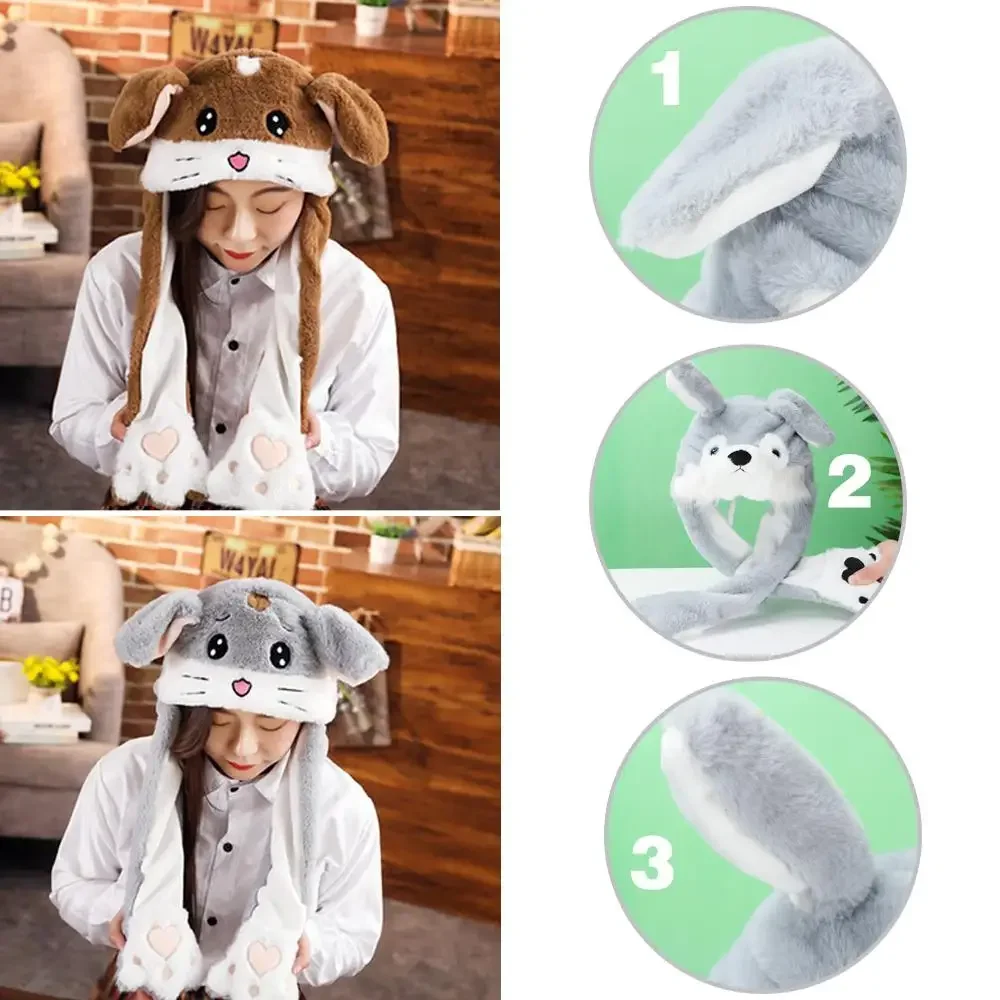 Cute Moving Jumping Warm Animals Ear Hat Funny Cap Rabbit Pinch Airbag Plush