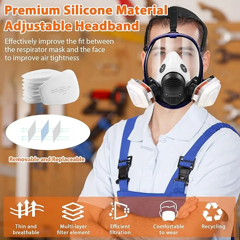 Chemical Mask 6800 27 in 1 Gas Mask Dustproof Respirator Paint Pesticide Spray Silicone Full Face Filters For Laboratory Welding