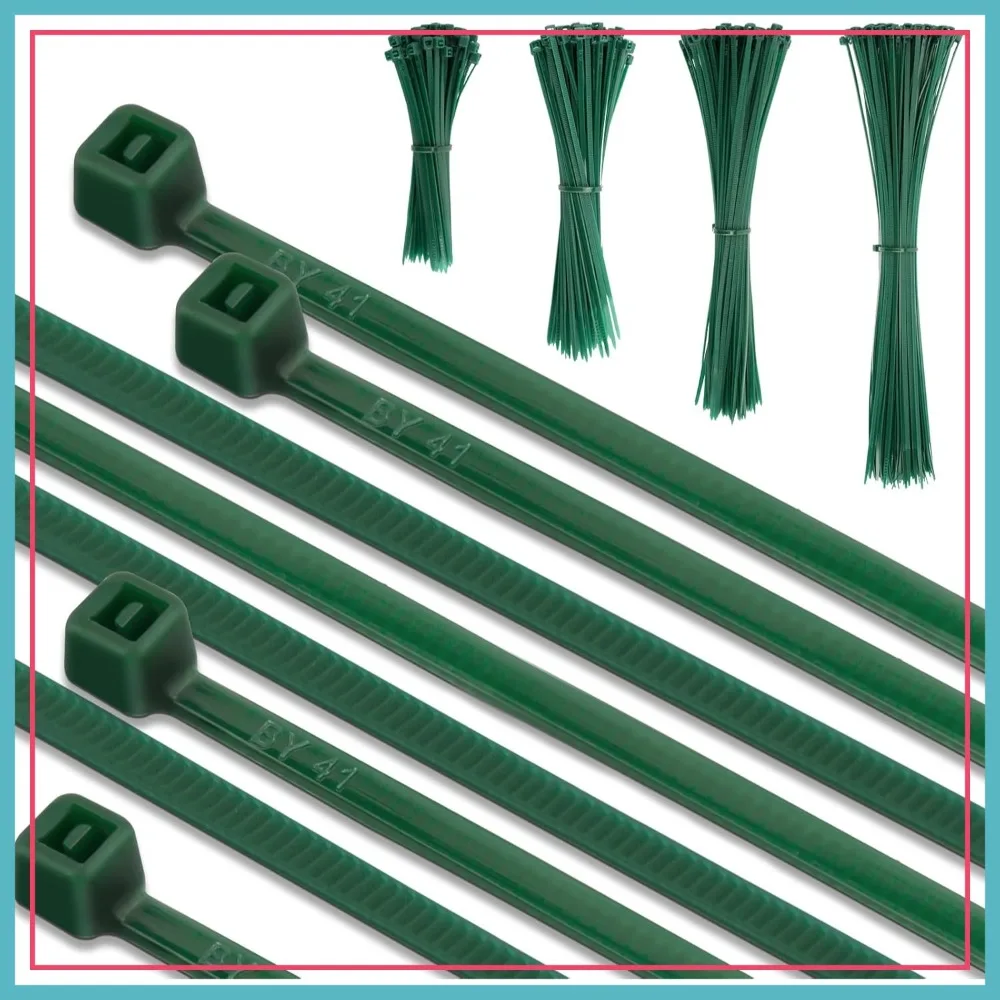 

400 PCS Green Zip Ties 12+8+6+4 Inch Heavy Duty Nylon Cable Ties 18 Lbs Assorted Sizes 3mm Twist Ties for Indoor Outdoor
