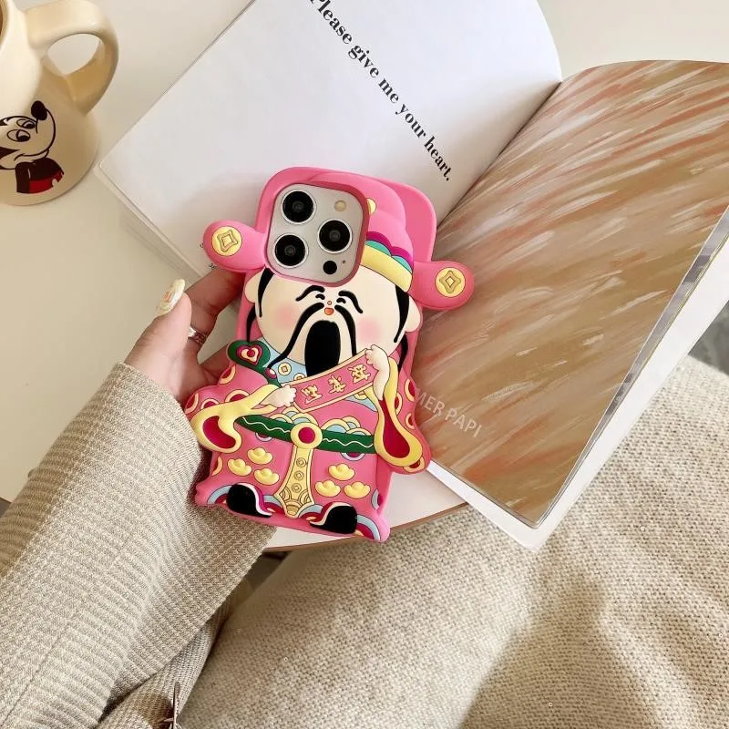 Coque de téléphone en silicone souple 3D motif Dieu de la Richesse mignon pour iPhone 17 Pro Max 16 15 14 13 12 11 Pro Max 14 15 16 Plus – Housse arrière pour mobile