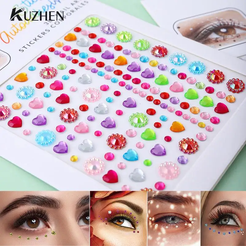 DIY Face Jewelry Sticker Diamond Gemstone Eye Shadow Sticker Holiday Party Jewels Decoration Body Makeup Nail Art Adhesive Kids