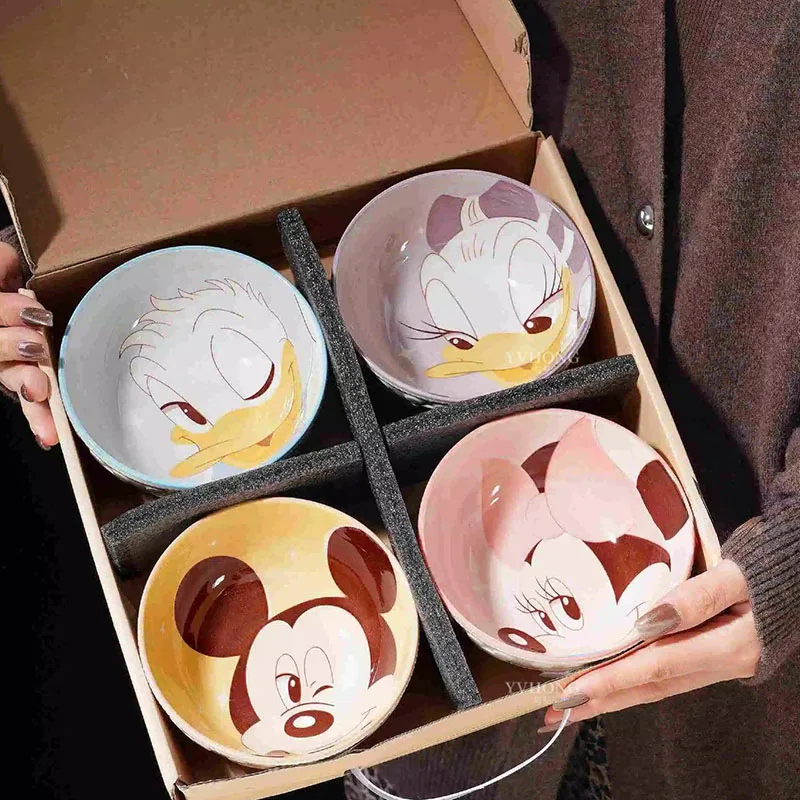 

Disney Mickey and Friends Ceramic Bowl Set Cute Cartoon Underglaze Color Dinner Bowls with Gift Box for Family and Kids Kawaii
