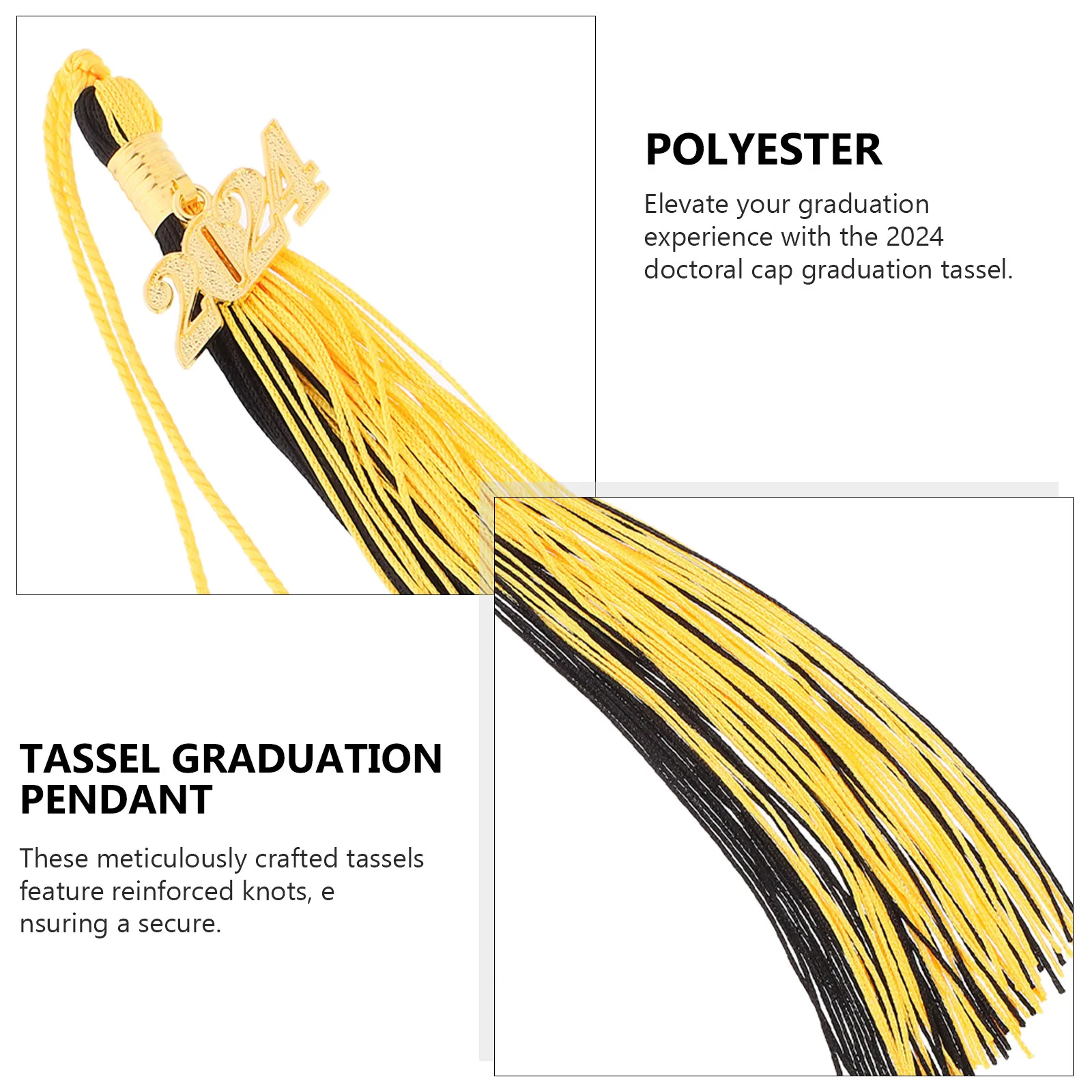 3Pcs 2024 Graduation Tassel Pendant for Doctoral Cap Featuring Sleek Fashion Color Scheme Secure Knot Design Grad Hat Tassels