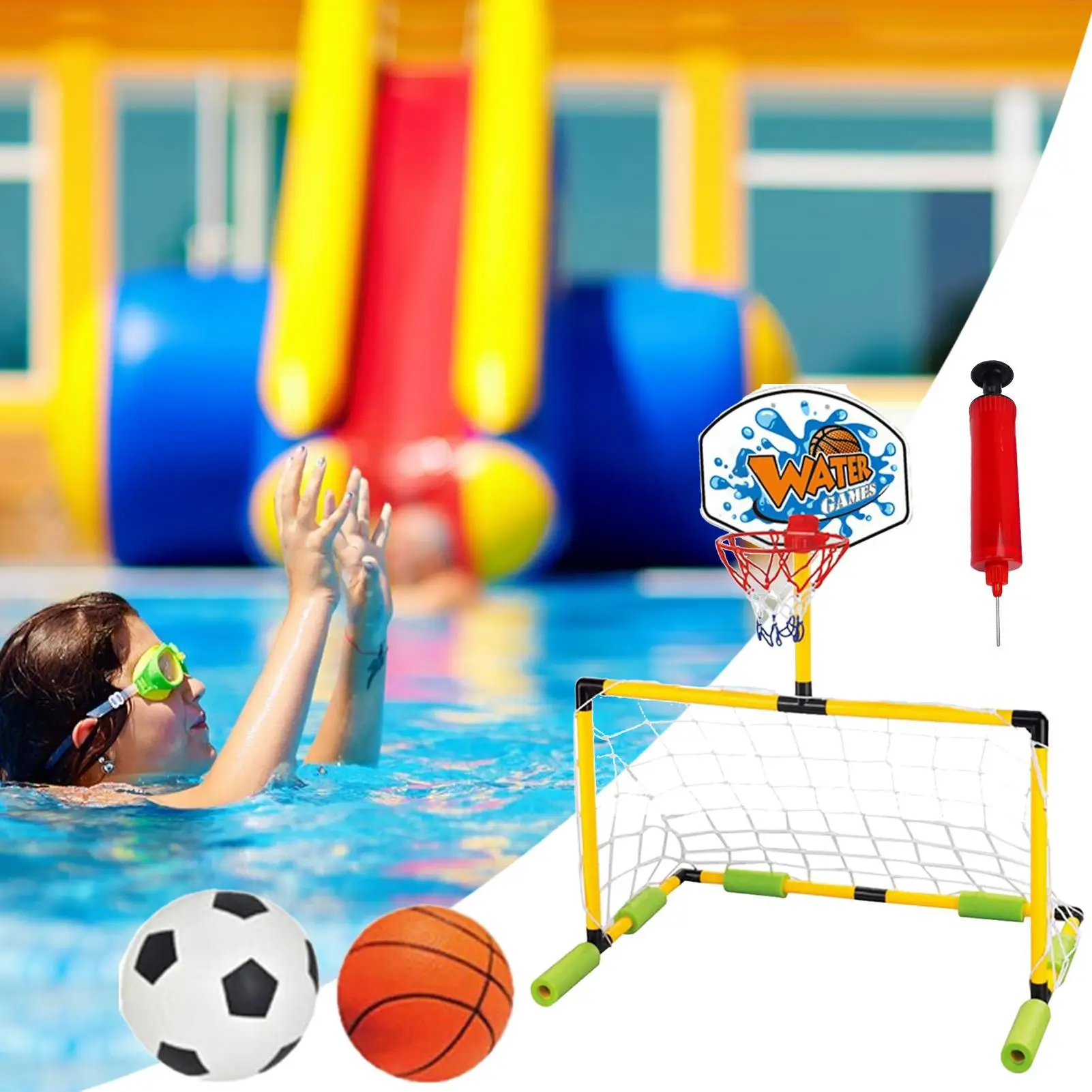 

Pool Basketball Hoop Floating Floating Poolside Basketball Hoop Set Waterproof Door Frame with Pump and Football Set for Park