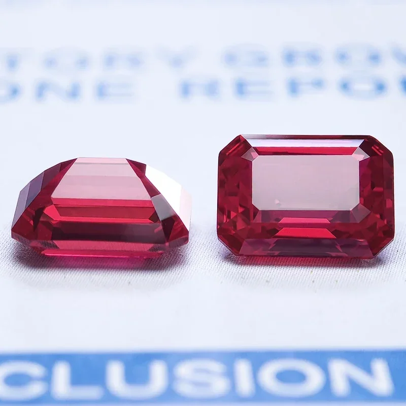 Lab Grown Ruby Emerald Cut Pigeon Blood Red Gemstone for Charms DIY Ring Necklace Earrings Materials Selectable AGL Certificate