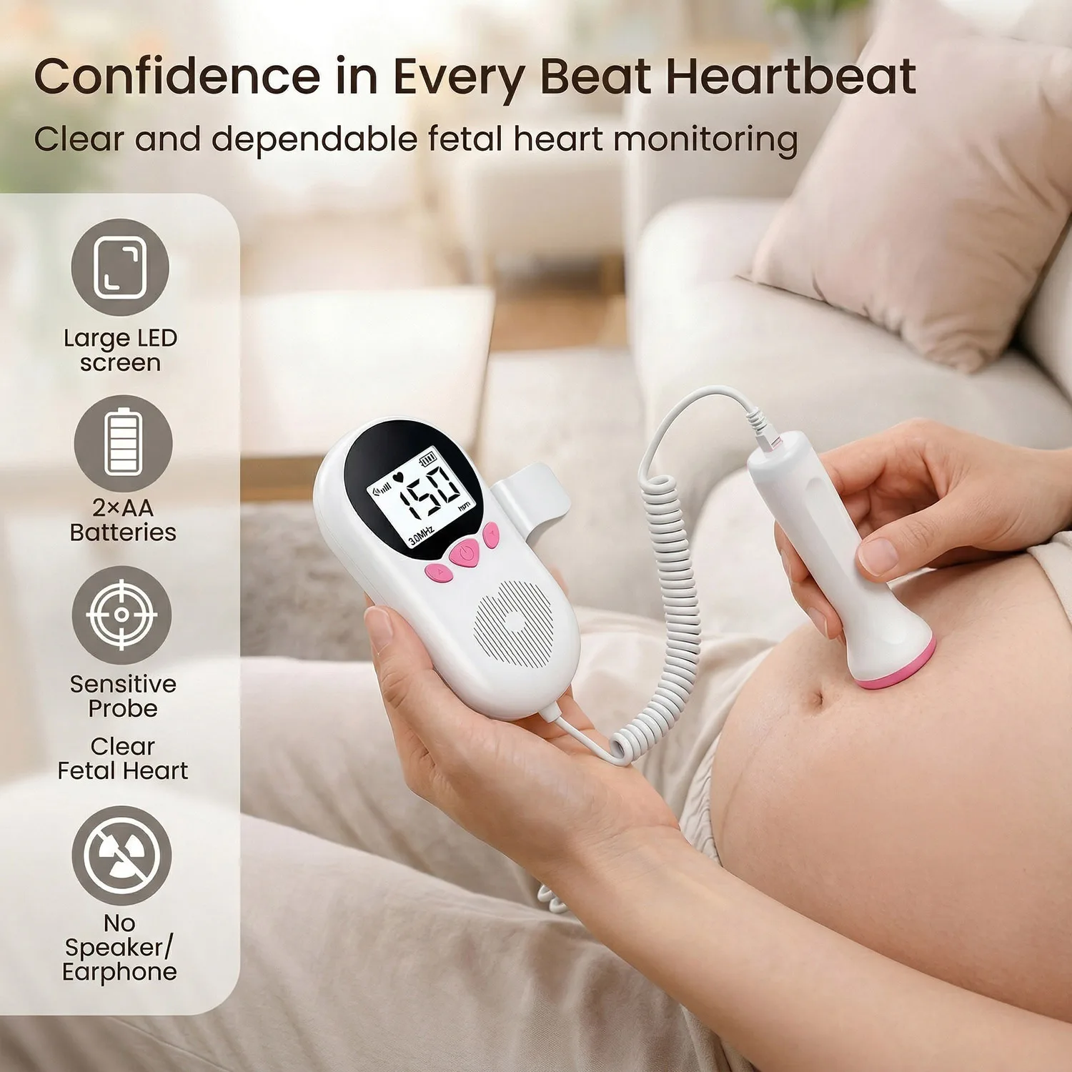 Détecteur de rythme cardiaque fœtal sans rayonnement, rétroéclairage LCD, stéthoscope fœtal, moniteur de pouls du bébé pendant la grossesse