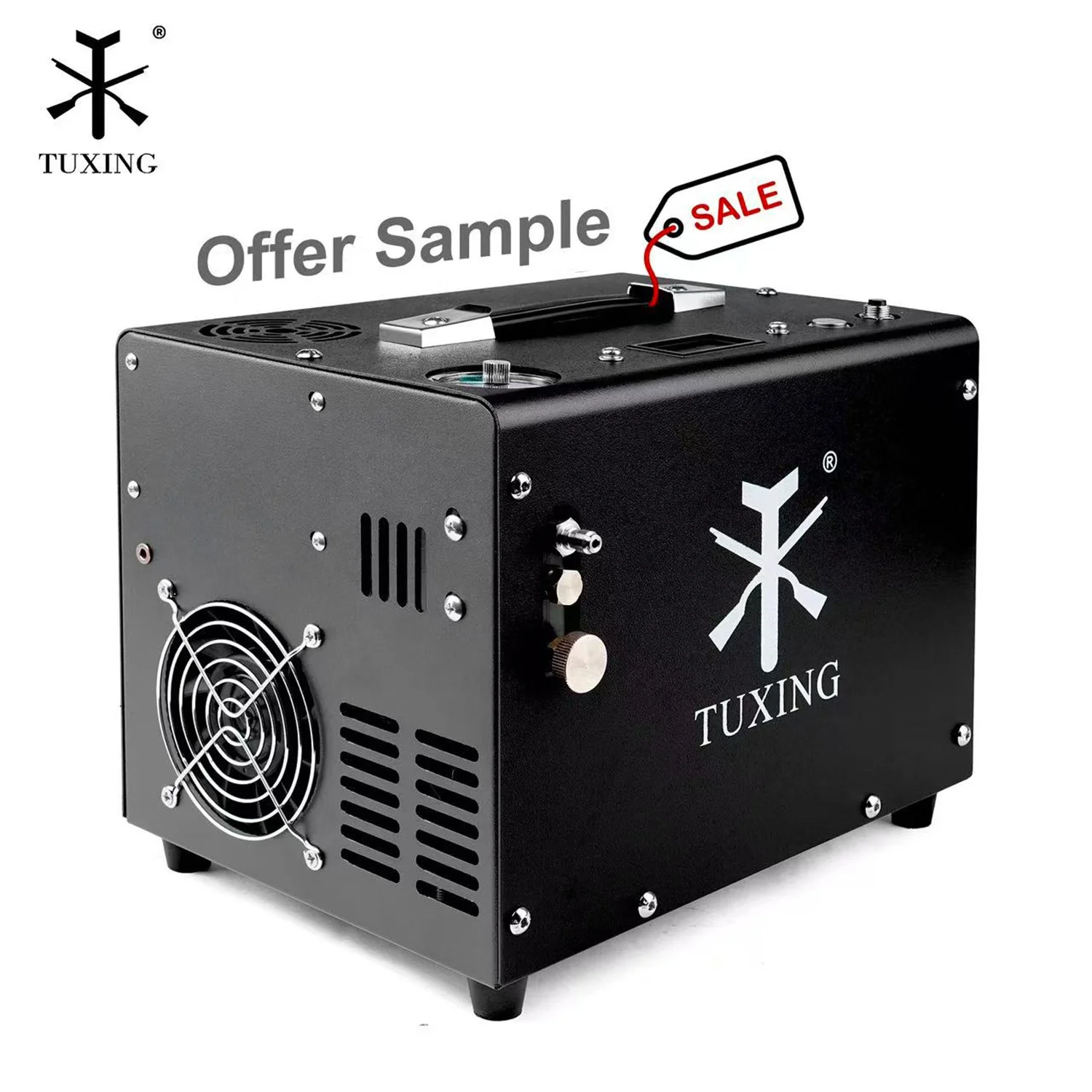 TUXING Auto Stop 4500PSI/300BAR/30MPA Built-in 12V Power Adapter Drain System Oil Water Free Battery Powered PCP Air Compressor
