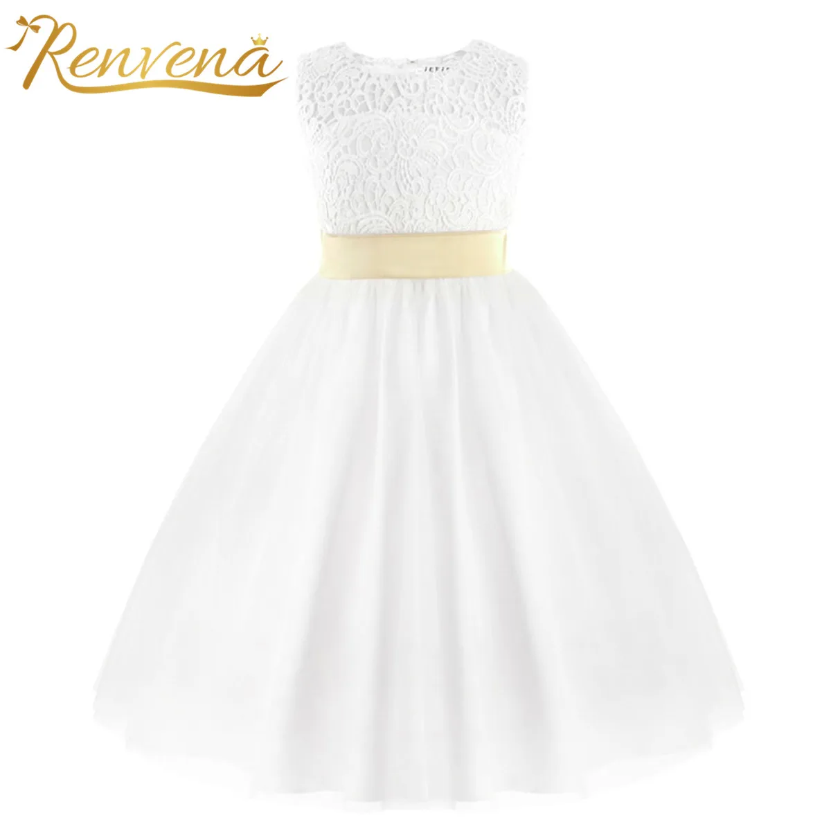 

White Flower Girls Dress Lace Kids Pageant Wedding Formal Party Dress Elegant Bowknot First Communion Dress for Girls Prom Gown
