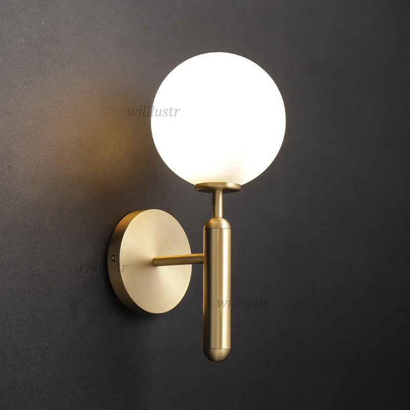 White Glass Globe Wall Sconce Lamp Aquatex Water Wave Glass Light Copper Black Metal Porch Hotel Cafe Bedside Staircase Lighting