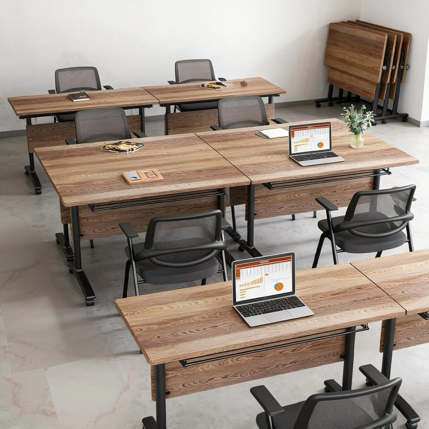 

Folding Mobile Conference Table on Wheels, Flip Top Training Desk, Office Meeting Seminar, 47.2IN, Light Oak, Custom