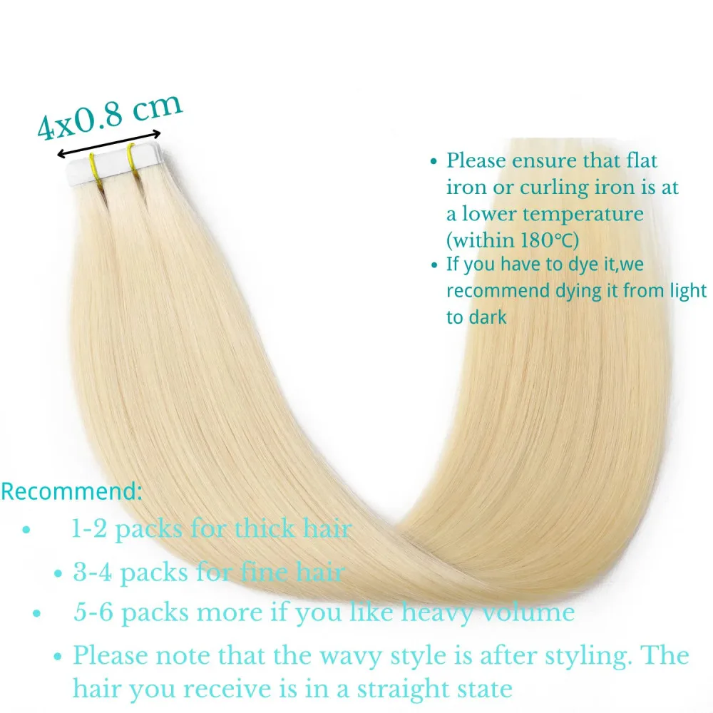 Tape In Human Hair Extensions Blonde #613 Seamless Straight Brazilian Remy 100% Human Hair Extensions 16-26 Inches For Woman 50G