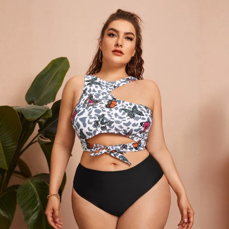 

2025 Plus-Size Women's High-Waisted Split Bikini with Multicolor Floral Print