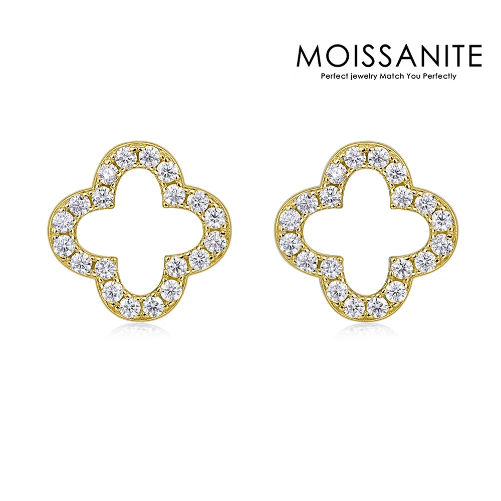 

4-Leaf Clover Moissanite Earrings 18K Gold Plated S925 Sterling Silver Elegant Modern Design Perfect for Daily Wear and Special