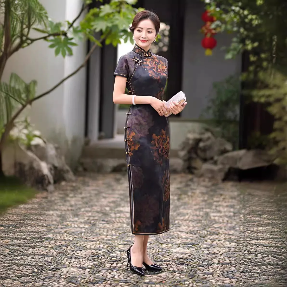 Heavy Xiangyun Yarn Vintage Cheongsam Qipao Women's Clothing Dress National Style Popular High Quality Real Silk