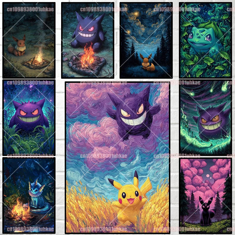 

Classic Anime Characters Pokemon Squirtle Gengar Pikachu Eevee Mewtwo Poster Canvas Print Canvas Painting Kids Room Decor