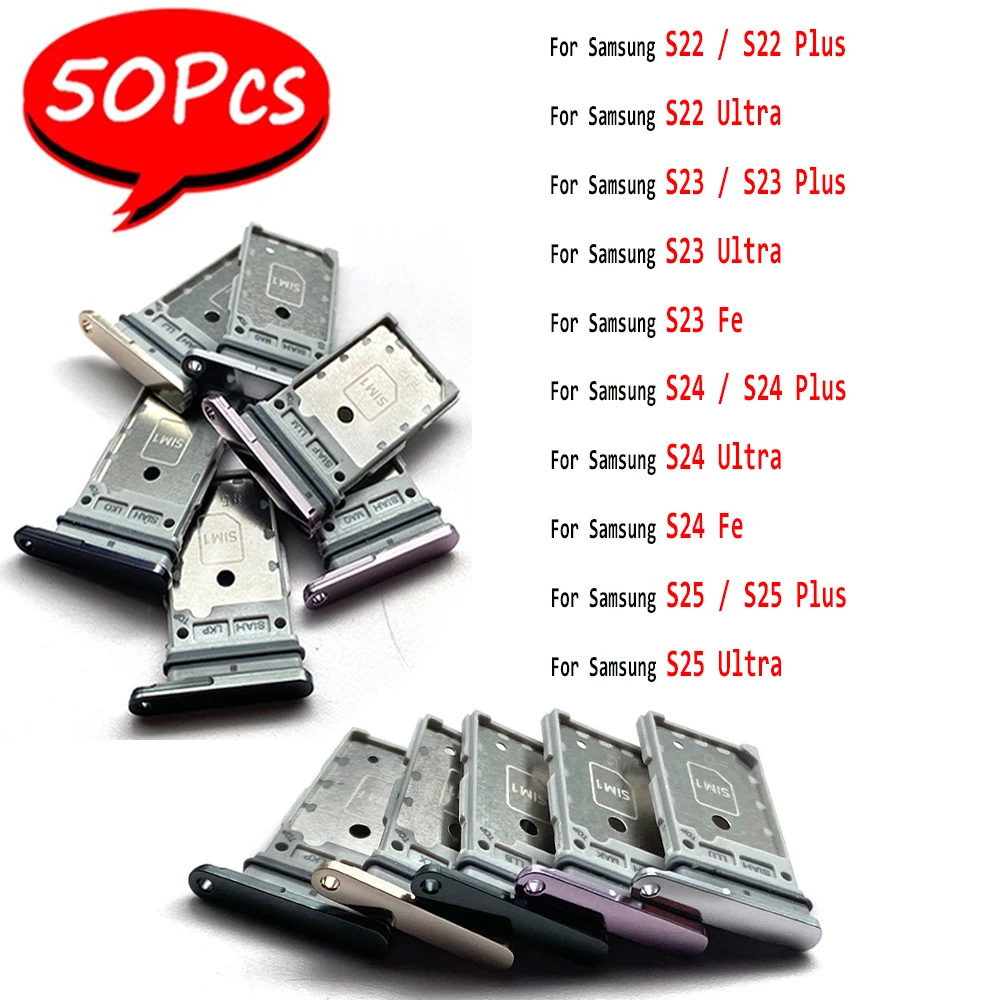 

50 шт., лоток для SIM-карты, слот для чипа, держатель, адаптер, аксессуары для Samsung S22 S23 Fe S24 Ultra S25 Plus (двойная и темно-карта)