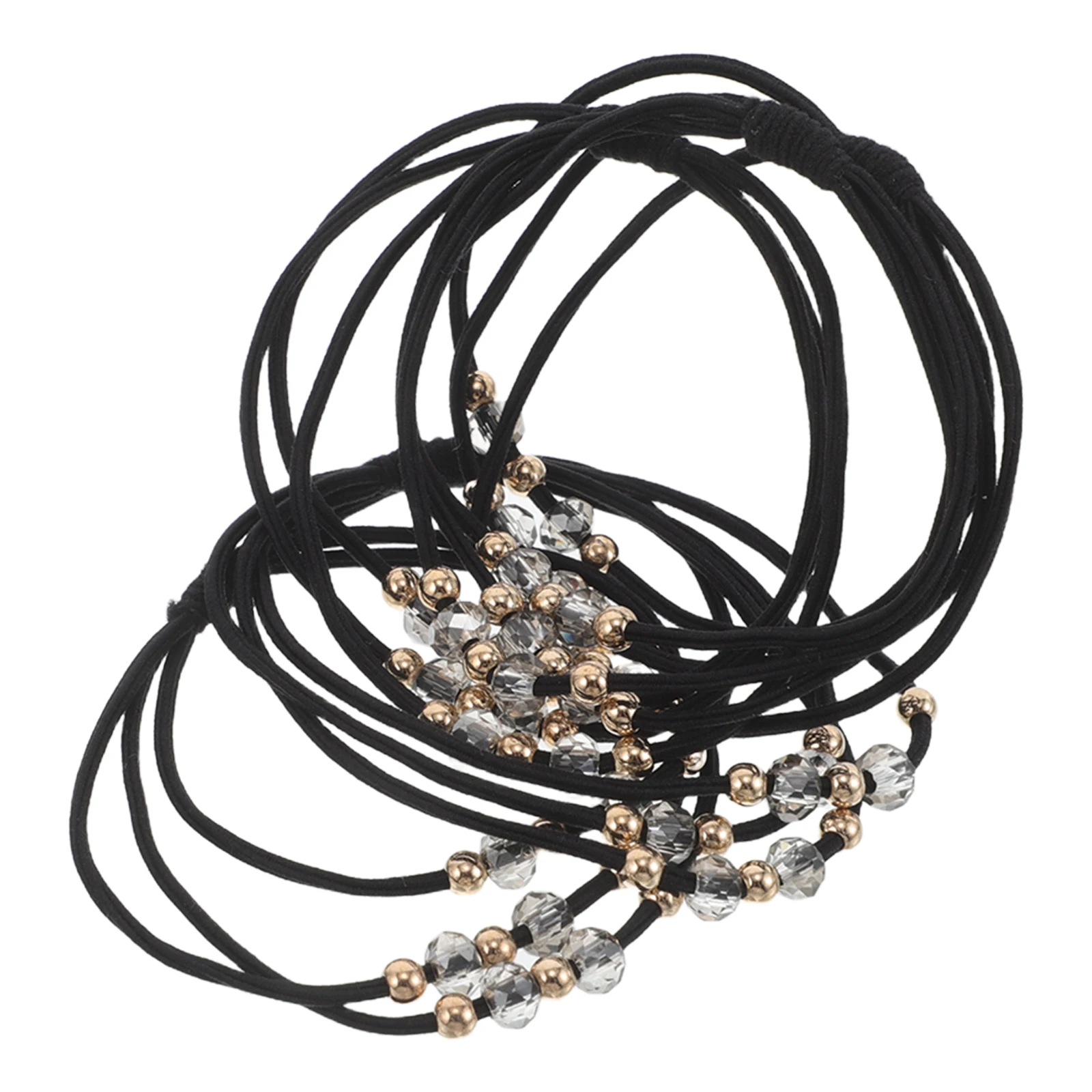 

5pcs Beaded Ties Elegant Rhinestone Elastic Bands Women Stylish Black Ponytail Holders Stretchy Hair Bands For Daily Use