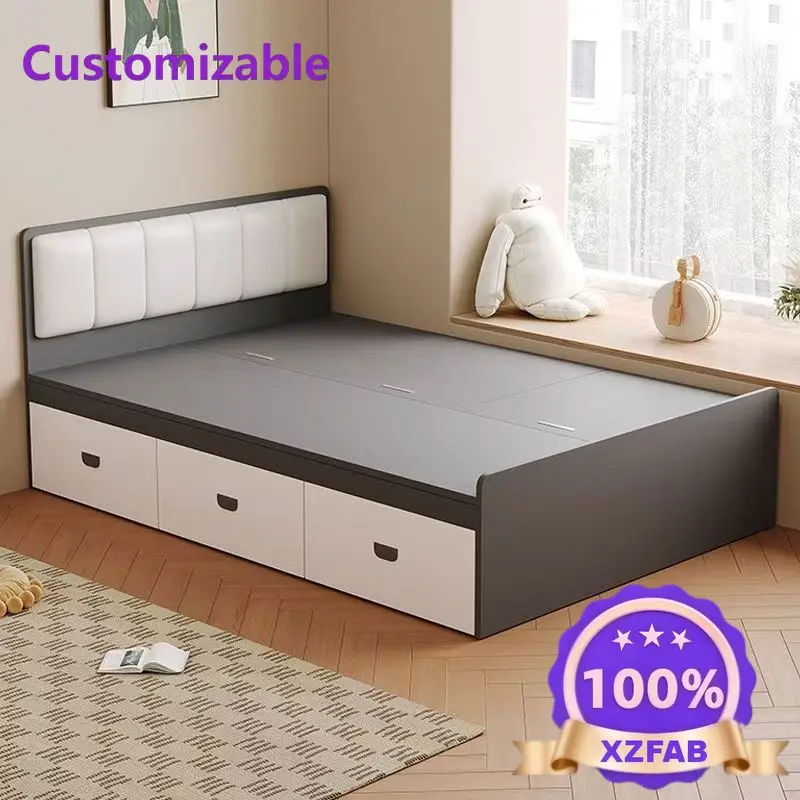Factory Direct 2026 wood tatami bed Small apartment high box storage environmentally friendly bedroom double bed Modern simple s