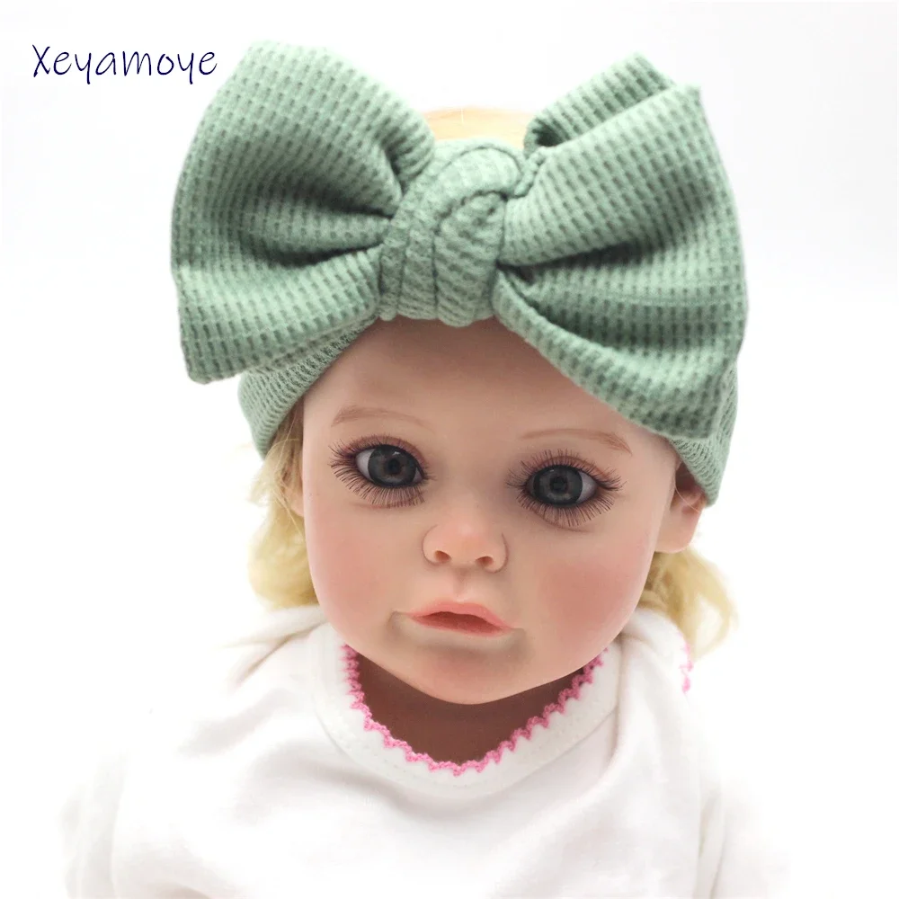 0-8T Baby Oversized Bow Wide Turban Hairband Girls Kids Waffle Knitted Knot Headband Headwraps Children Hairbow Turban Bandeau