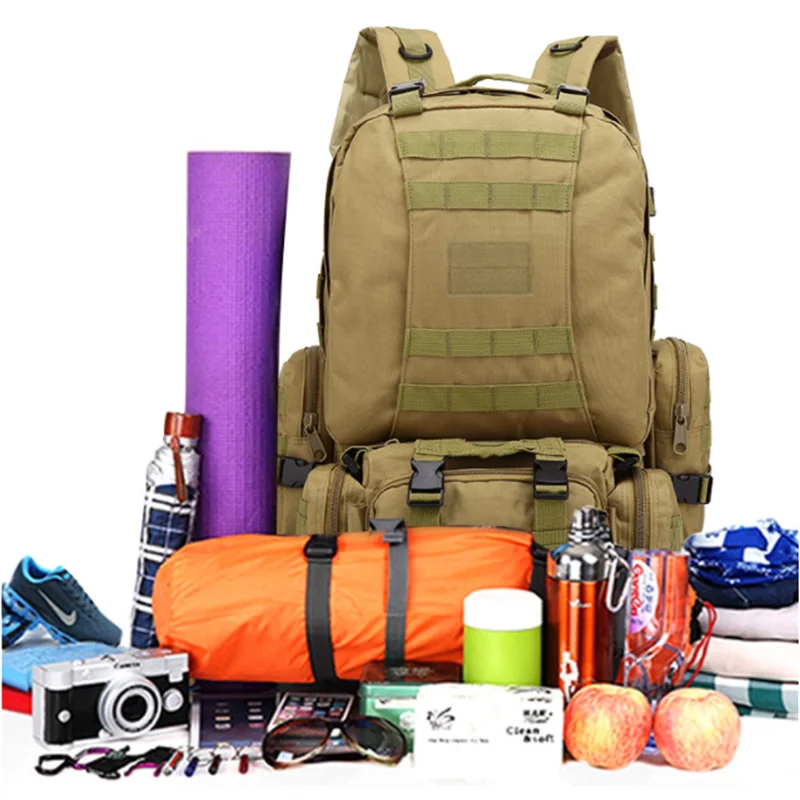 50L Backpack,Men Waterproof 4 In1 Molle Sport Bag Outdoor Hiking Climbing Trekking Backpack