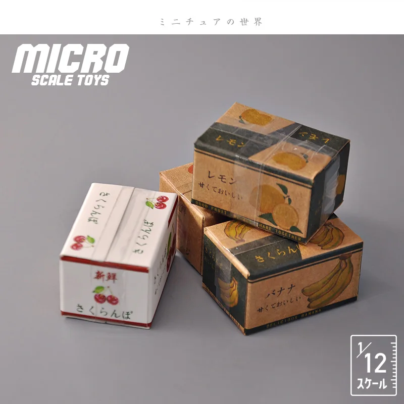 New micro scale model 1/12 scale food play scene accessories Japanese style fruit carton paper box trolley model home decor