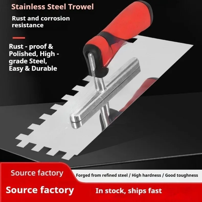 6mm Tooth Height Stainless Steel Nails-Free Trowel, Notched Squeegee for Tile Laying, Plastering Trowel, Masonry Tools Set