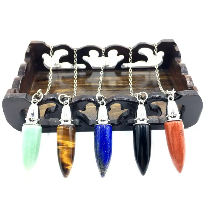 Wholesale 12X50mm Natural Stone Tiger Eye Crystal Agate Bullet Head Spirit Pendant DIY Couple Necklace Jewelry Crafts Accessorie