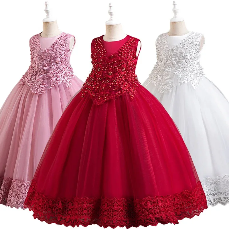 

Luxury Beaded Flower White Elegant Formal Children's Dresses Pageant Girl Wedding Bridesmaid Communion Celebration Host Costume