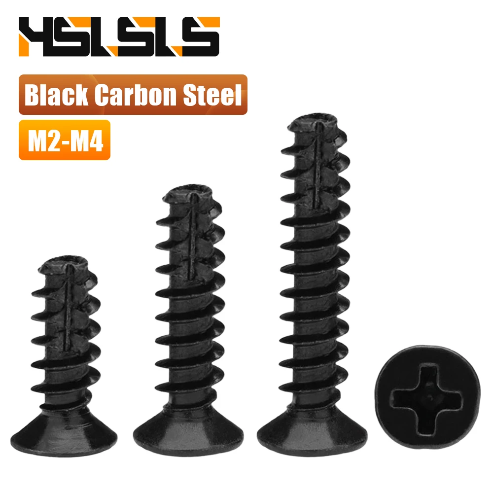 Black Carbon Steel Phillips Flat Countersunk Head Tail Cutting Tapping Screw M2 M2.3 M2.6 M3 M3.5 M4 Cross Self Tapping Screw
