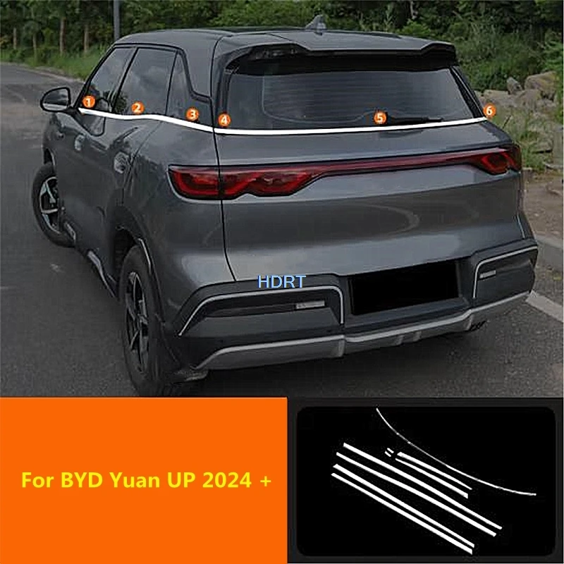 For BYD Yuan UP 2024 + Accessories Exterior Sticker Car Styling Rear Trunk Window Trim Tail Door Strip Cover Side Glass Molding