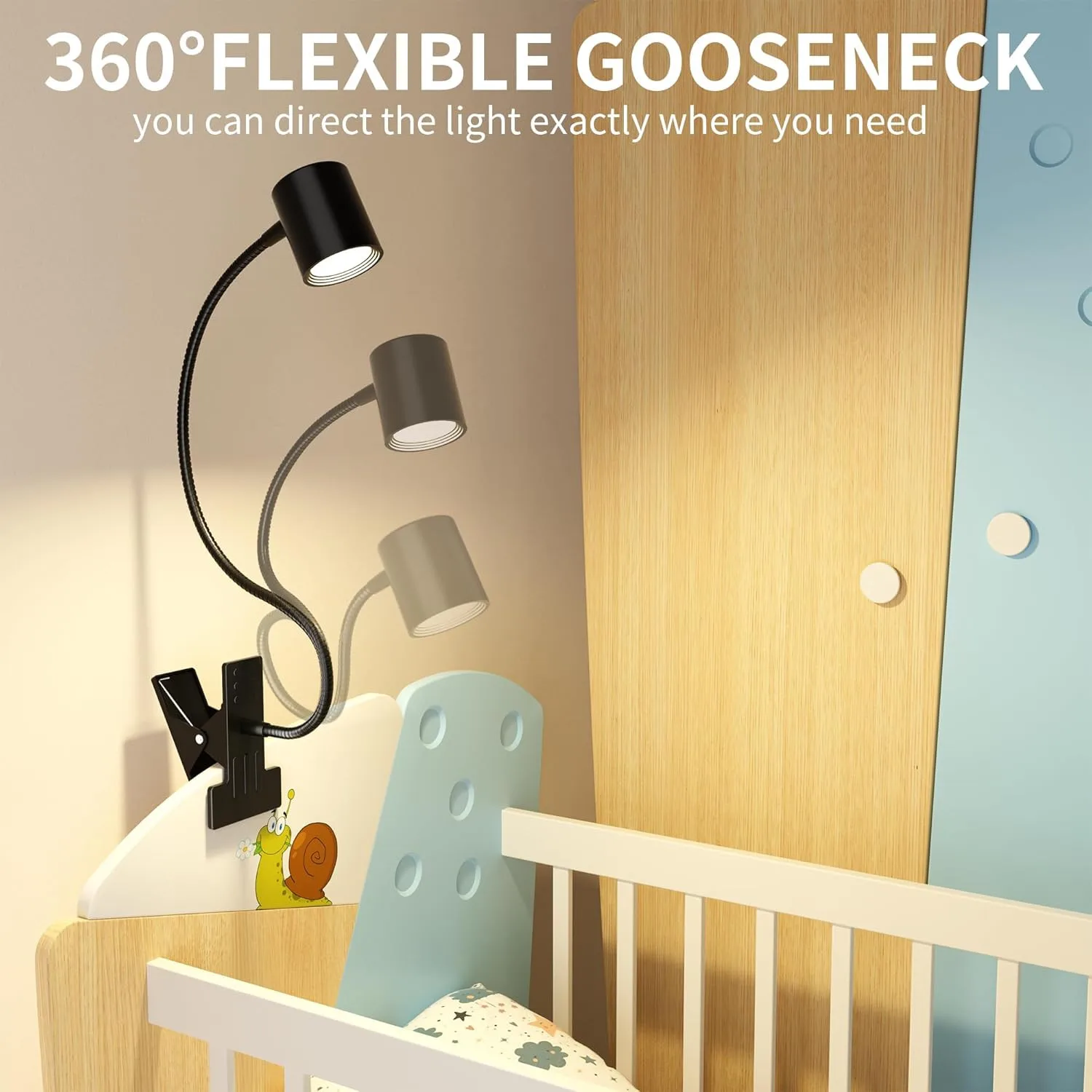 3Colors Horn Type LED Desk Lamp With Clamp Base Adjustable Gooseneck USB Clip Lamp Cupboard Desk Bedside Small Book Lamp image 4