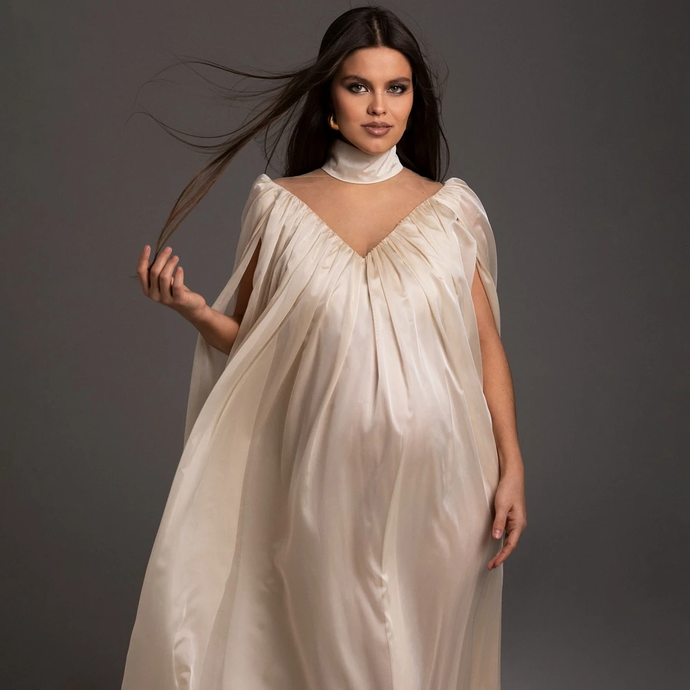 Maternity Photography Dress V Neck Cape Gown Pregnant Photoshoot Outfit Baby Bump Long Sleeve Elegant - view 2