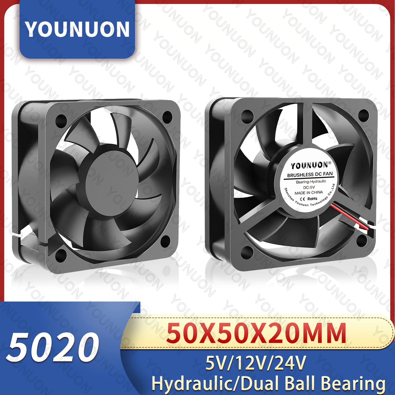 YOUNUON 5020 50mm DC 24V 12V 5V 2PIN Dual Ball/Sleeve Bearing Brushless Cooling Fan 50x50x20mm Cooling Cooler Fan